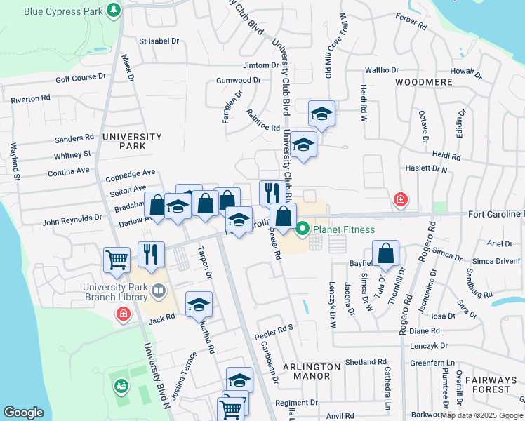 map of restaurants, bars, coffee shops, grocery stores, and more near in Jacksonville