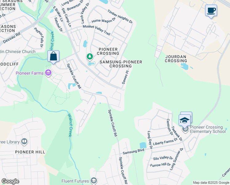 map of restaurants, bars, coffee shops, grocery stores, and more near Pilgrimage Road in Austin