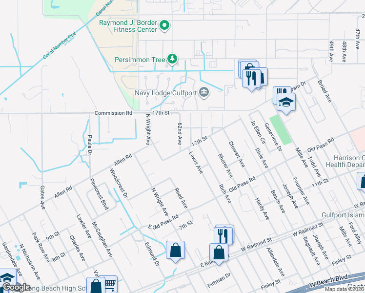 map of restaurants, bars, coffee shops, grocery stores, and more near 1701 62nd Avenue in Gulfport