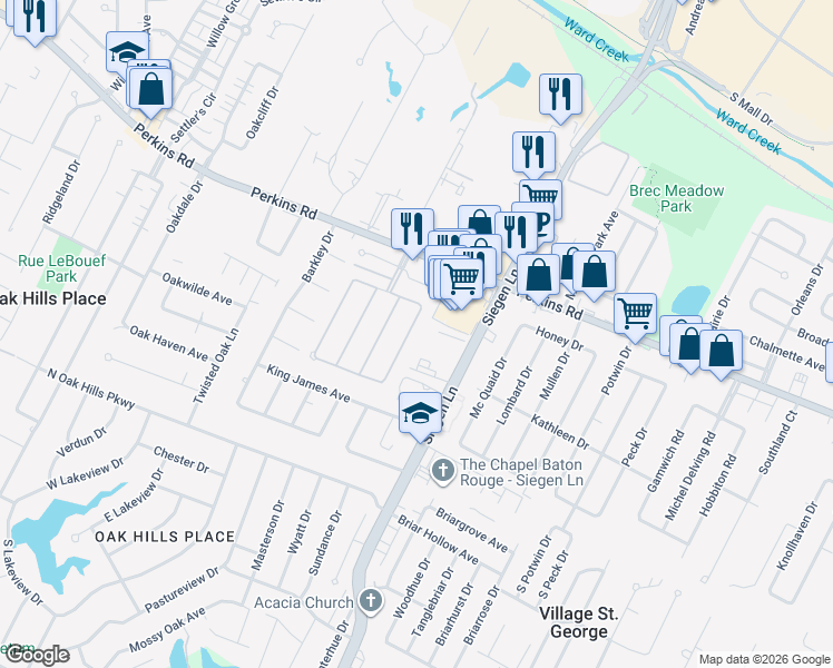 map of restaurants, bars, coffee shops, grocery stores, and more near 710 Wheatsheaf Drive in Baton Rouge