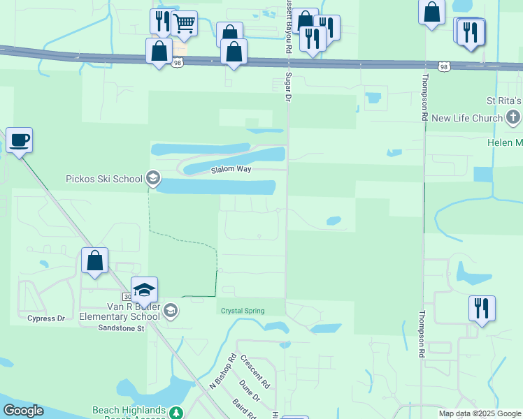 map of restaurants, bars, coffee shops, grocery stores, and more near 94 Calle Escada in Santa Rosa Beach