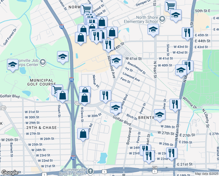 map of restaurants, bars, coffee shops, grocery stores, and more near 4425 Florida 117 in Jacksonville