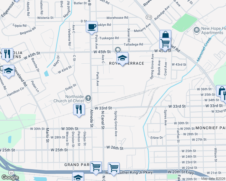 map of restaurants, bars, coffee shops, grocery stores, and more near 2119 West 40th Street in Jacksonville