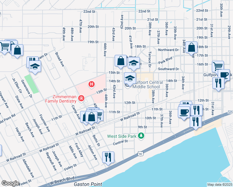 map of restaurants, bars, coffee shops, grocery stores, and more near 4208 13th Street in Gulfport