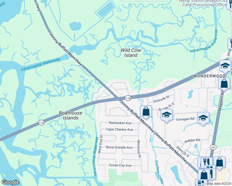 map of restaurants, bars, coffee shops, grocery stores, and more near 2938 Songbird Drive in Jacksonville