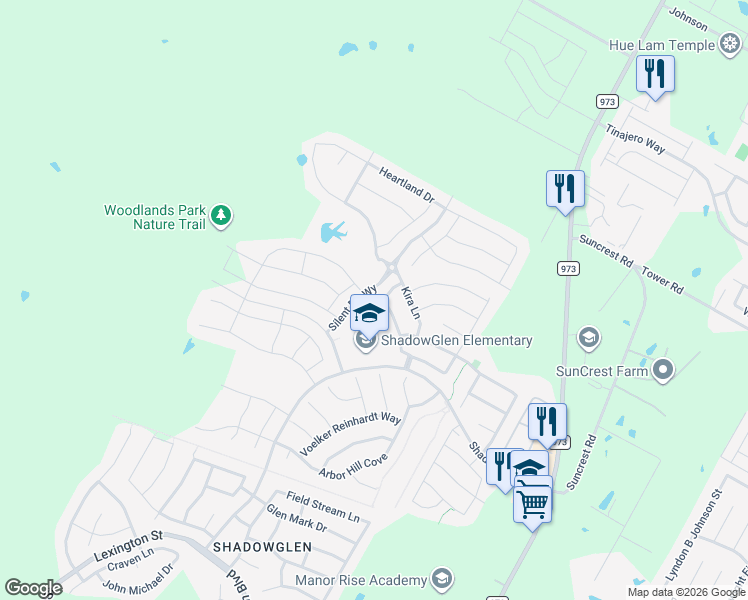 map of restaurants, bars, coffee shops, grocery stores, and more near 14218 Old Manor Taylor Road in Manor