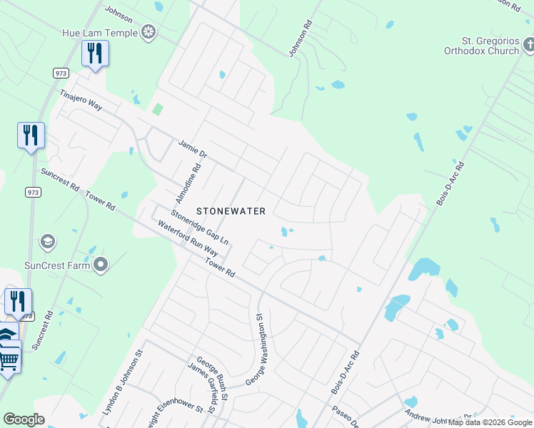 map of restaurants, bars, coffee shops, grocery stores, and more near 14407 Joy Lee Lane in Manor