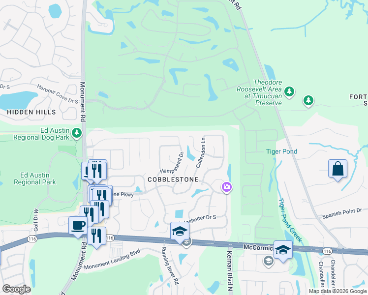 map of restaurants, bars, coffee shops, grocery stores, and more near 3328 Ashridge Drive in Jacksonville