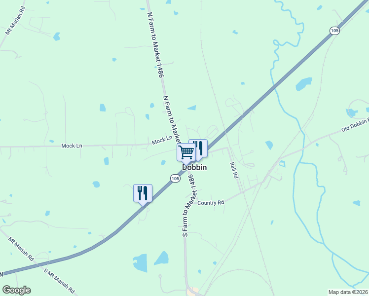 map of restaurants, bars, coffee shops, grocery stores, and more near 26120 Avenue East in Dobbin