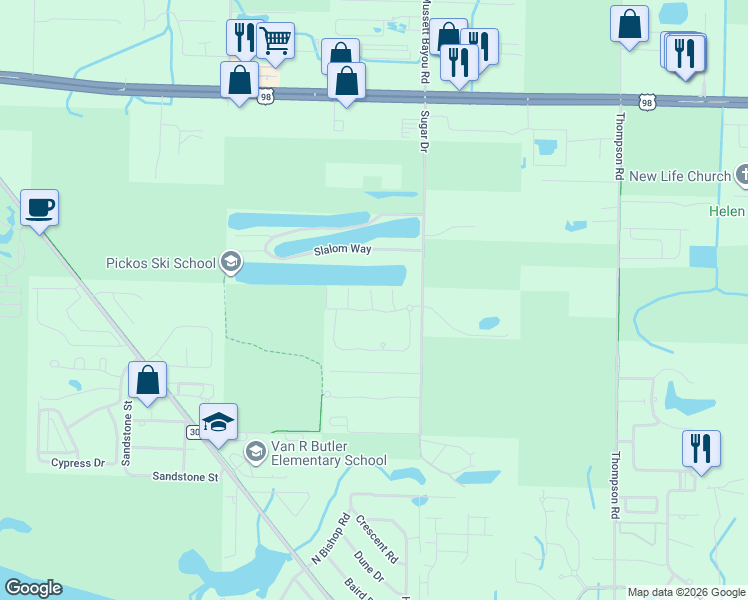 map of restaurants, bars, coffee shops, grocery stores, and more near 18 Corte Roble in Santa Rosa Beach