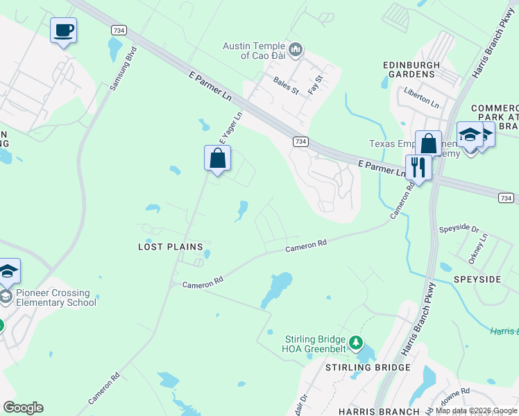 map of restaurants, bars, coffee shops, grocery stores, and more near 4818 East Yager Lane in Manor