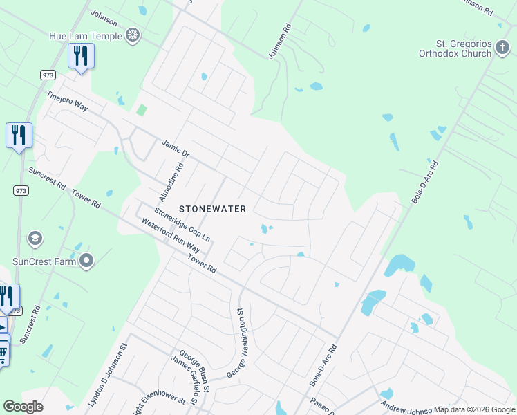 map of restaurants, bars, coffee shops, grocery stores, and more near 14420 Shooter McGavin Drive in Manor