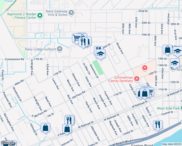 map of restaurants, bars, coffee shops, grocery stores, and more near 1426 Jo Ellen Circle in Gulfport