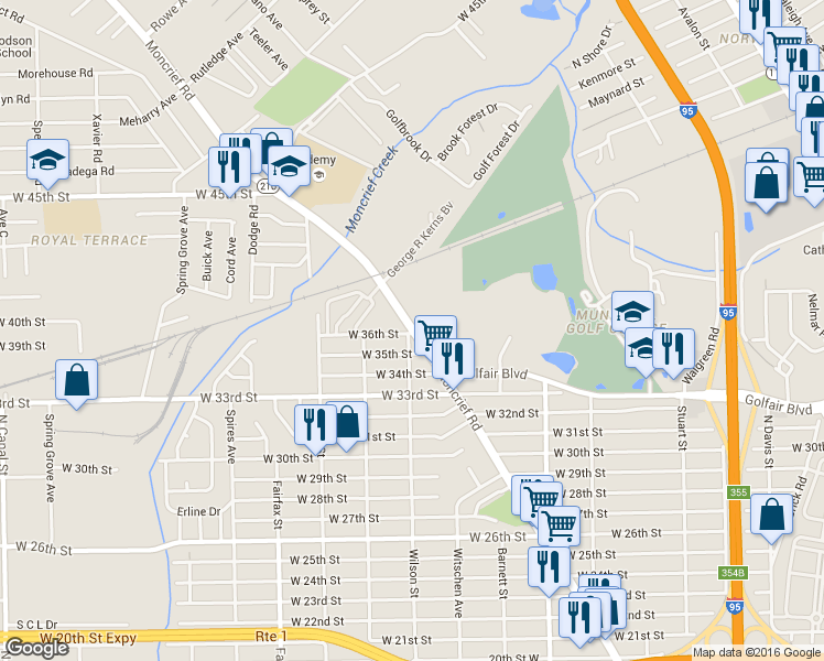 map of restaurants, bars, coffee shops, grocery stores, and more near in Jacksonville