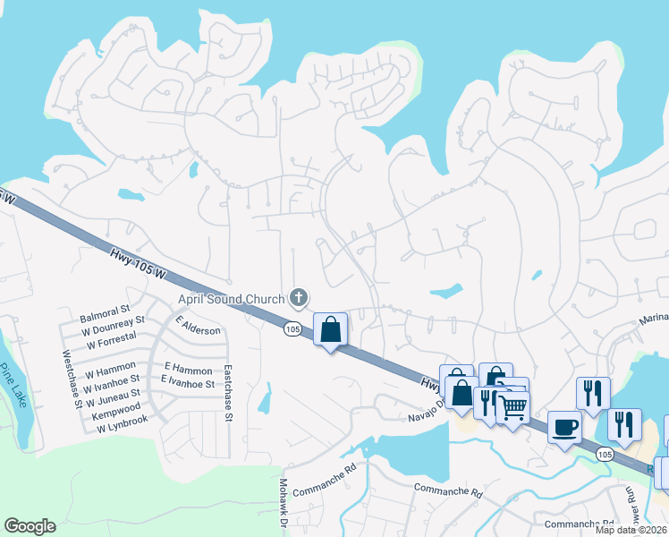 map of restaurants, bars, coffee shops, grocery stores, and more near 91 April Wind Drive North in Montgomery
