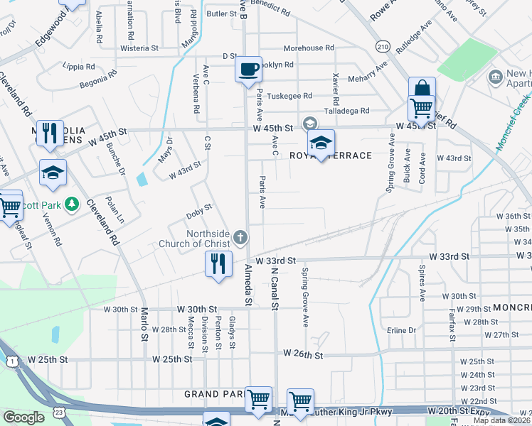 map of restaurants, bars, coffee shops, grocery stores, and more near 2179 West 40th Street in Jacksonville