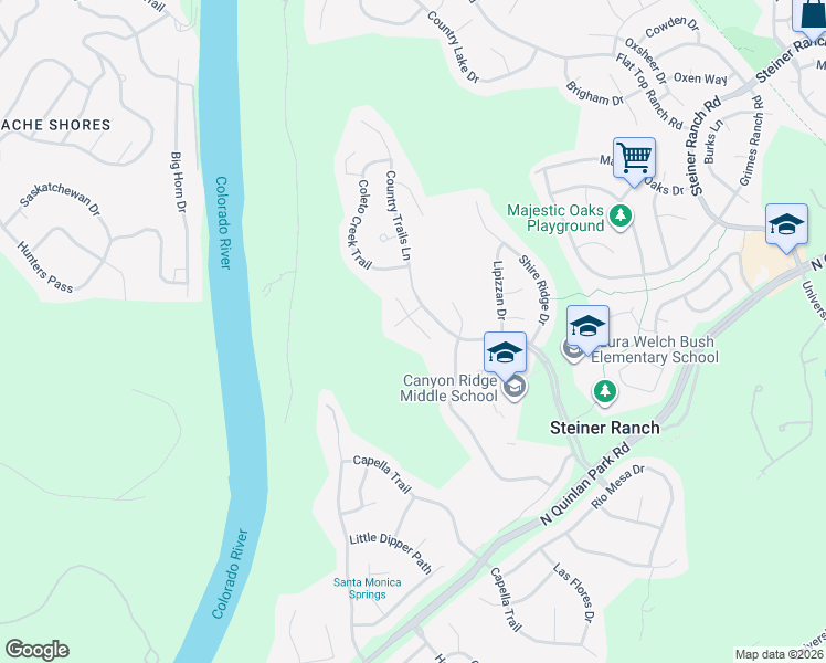 map of restaurants, bars, coffee shops, grocery stores, and more near 12924 Bloomfield Hills Lane in Austin