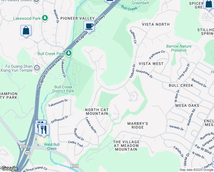 map of restaurants, bars, coffee shops, grocery stores, and more near 7130 Valburn Drive in Austin