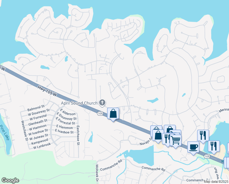 map of restaurants, bars, coffee shops, grocery stores, and more near 97 April Wind Drive North in Montgomery