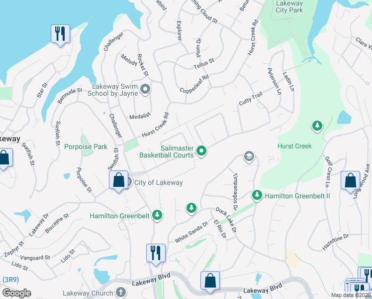 map of restaurants, bars, coffee shops, grocery stores, and more near 295 Mooring Circle in Lakeway