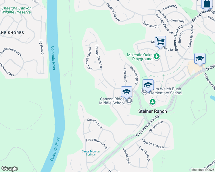 map of restaurants, bars, coffee shops, grocery stores, and more near 12924 Bloomfield Hills Lane in Austin