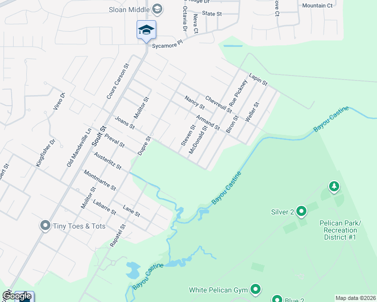 map of restaurants, bars, coffee shops, grocery stores, and more near 2026 McDonald Street in Mandeville