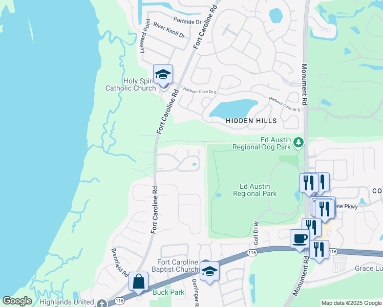 map of restaurants, bars, coffee shops, grocery stores, and more near 11347 Trotting Horse Lane in Jacksonville