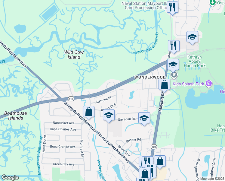 map of restaurants, bars, coffee shops, grocery stores, and more near 1003 Lucy Lane in Atlantic Beach