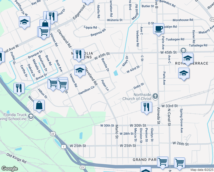 map of restaurants, bars, coffee shops, grocery stores, and more near 5229 Polan Lane in Jacksonville