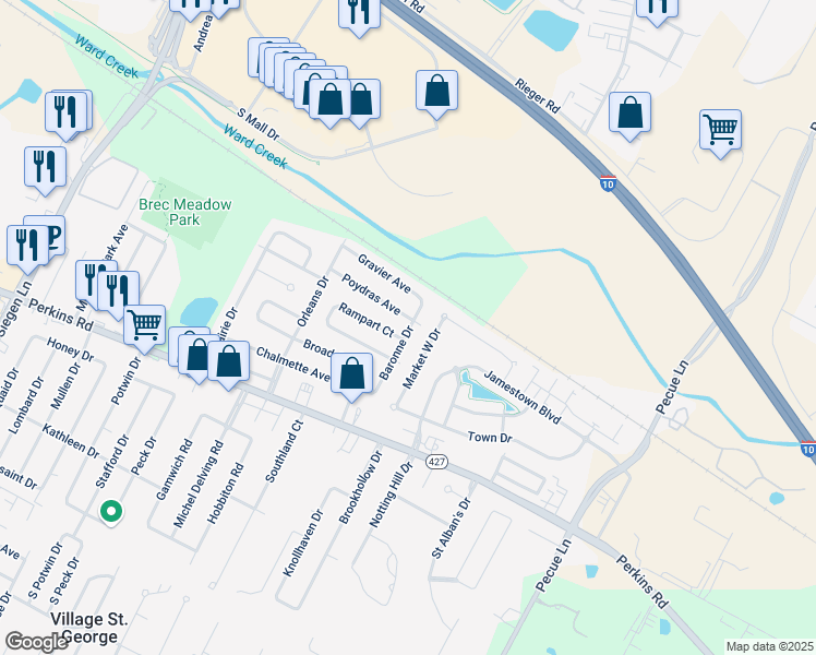 map of restaurants, bars, coffee shops, grocery stores, and more near 9016 Baronne Drive in Baton Rouge