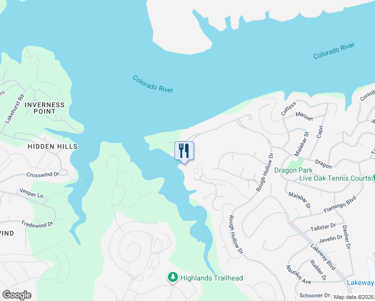 map of restaurants, bars, coffee shops, grocery stores, and more near 38 Water Front Ave in Lakeway