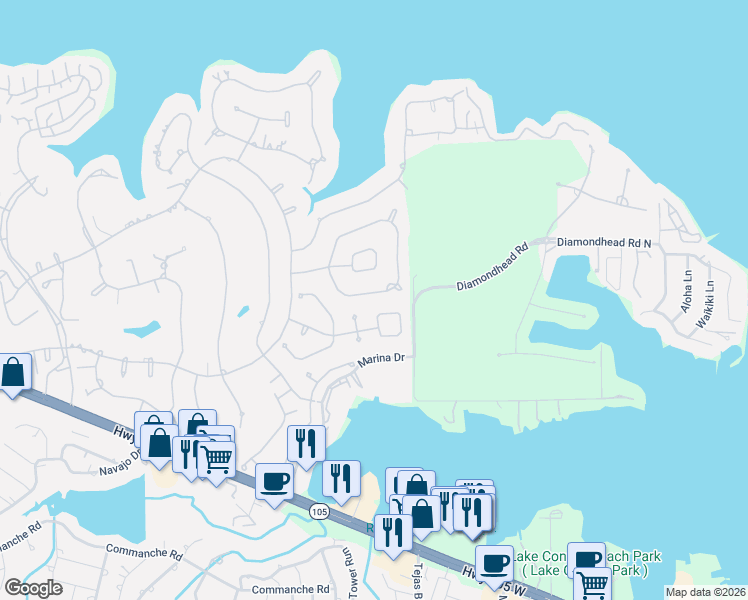 map of restaurants, bars, coffee shops, grocery stores, and more near 121 Park Way in Montgomery