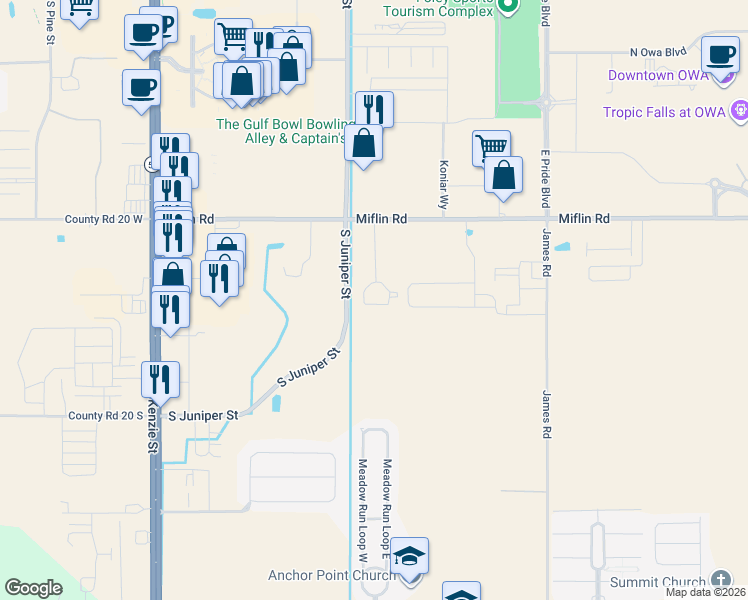 map of restaurants, bars, coffee shops, grocery stores, and more near 3151 Boulevard de Sevilla in Foley