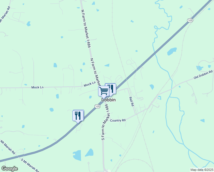 map of restaurants, bars, coffee shops, grocery stores, and more near 26120 Avenue East in Dobbin