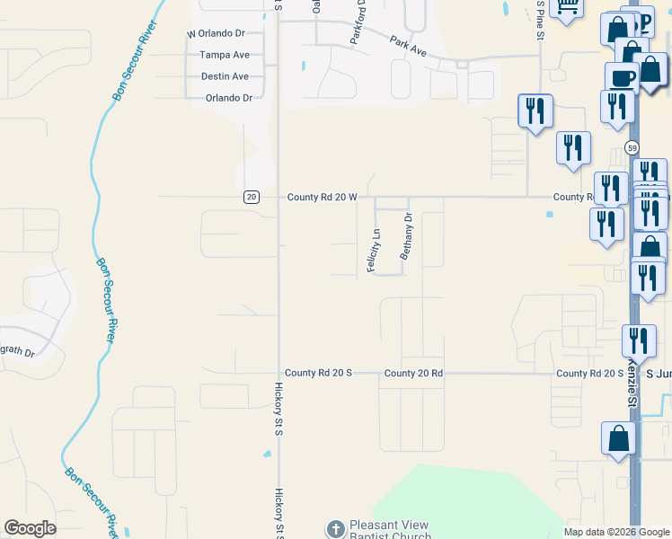 map of restaurants, bars, coffee shops, grocery stores, and more near 923 Sailor Circle in Foley