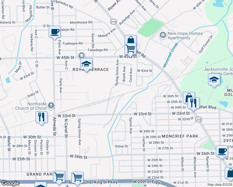 map of restaurants, bars, coffee shops, grocery stores, and more near 901 Maclean Road in Jacksonville