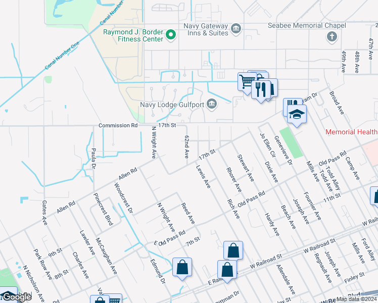 map of restaurants, bars, coffee shops, grocery stores, and more near 1710 62nd Avenue in Gulfport
