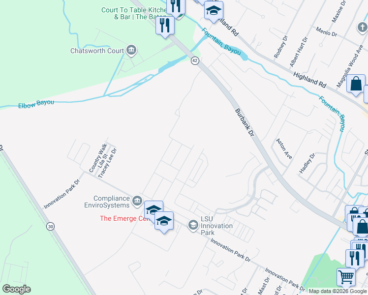 map of restaurants, bars, coffee shops, grocery stores, and more near 8005 Brown Hickory Avenue in Baton Rouge