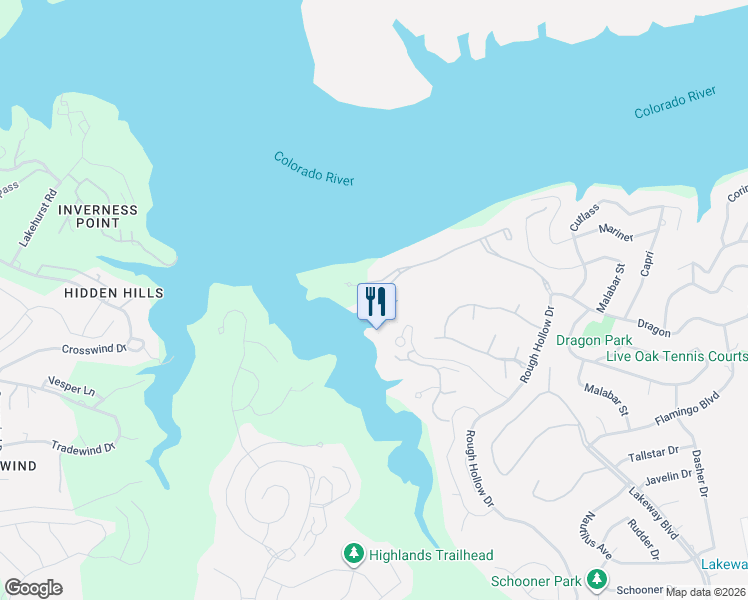 map of restaurants, bars, coffee shops, grocery stores, and more near 38 Water Front Avenue in Lakeway