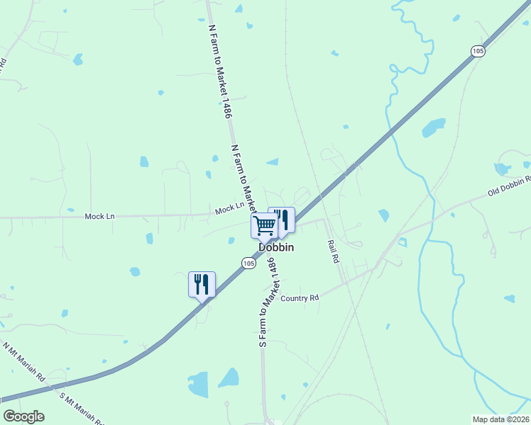 map of restaurants, bars, coffee shops, grocery stores, and more near 26120 Avenue East in Dobbin