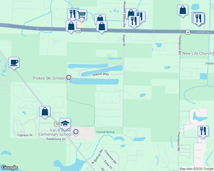 map of restaurants, bars, coffee shops, grocery stores, and more near 48 Corte Pino in Santa Rosa Beach