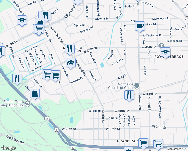 map of restaurants, bars, coffee shops, grocery stores, and more near 5229 Polan Lane in Jacksonville