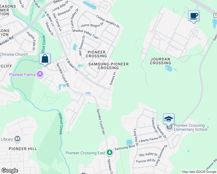 map of restaurants, bars, coffee shops, grocery stores, and more near 11109 Dawes Place in Austin
