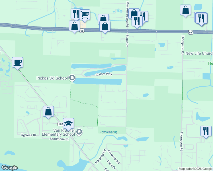 map of restaurants, bars, coffee shops, grocery stores, and more near 48 Corte Pino in Santa Rosa Beach