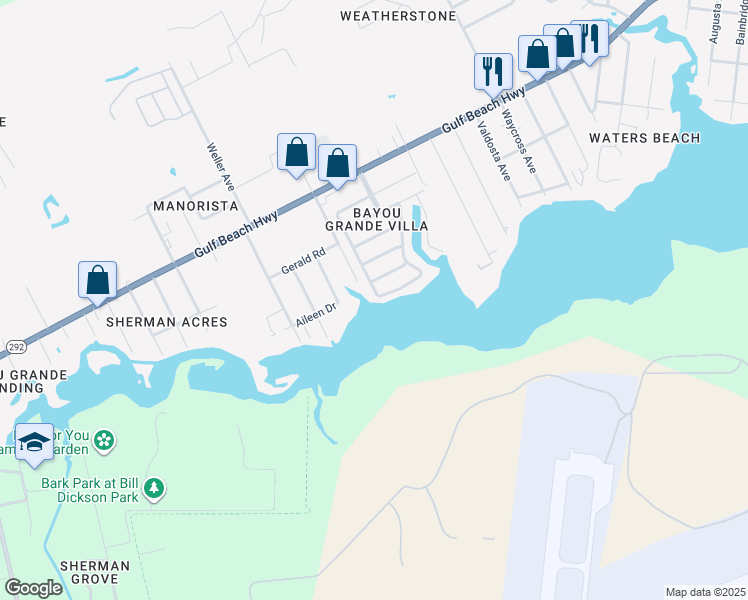 map of restaurants, bars, coffee shops, grocery stores, and more near 2519 San Juan Grande in Pensacola