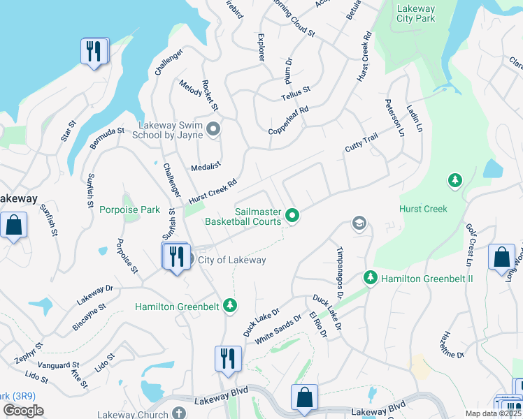 map of restaurants, bars, coffee shops, grocery stores, and more near 213 Stowaway Cove in Lakeway