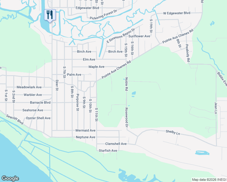 map of restaurants, bars, coffee shops, grocery stores, and more near 8527 Pointe Aux Chenes Road in Ocean Springs