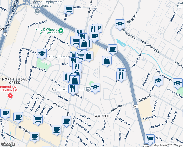 map of restaurants, bars, coffee shops, grocery stores, and more near 2106 Colfax Ave in Austin
