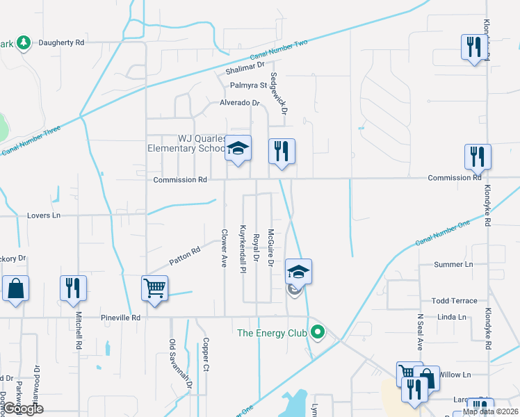 map of restaurants, bars, coffee shops, grocery stores, and more near 214 Royal Drive in Long Beach