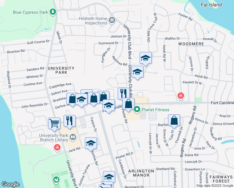 map of restaurants, bars, coffee shops, grocery stores, and more near 5959-4 5959-4 Fort Caroline Ap in Jacksonville
